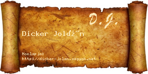 Dicker Jolán névjegykártya